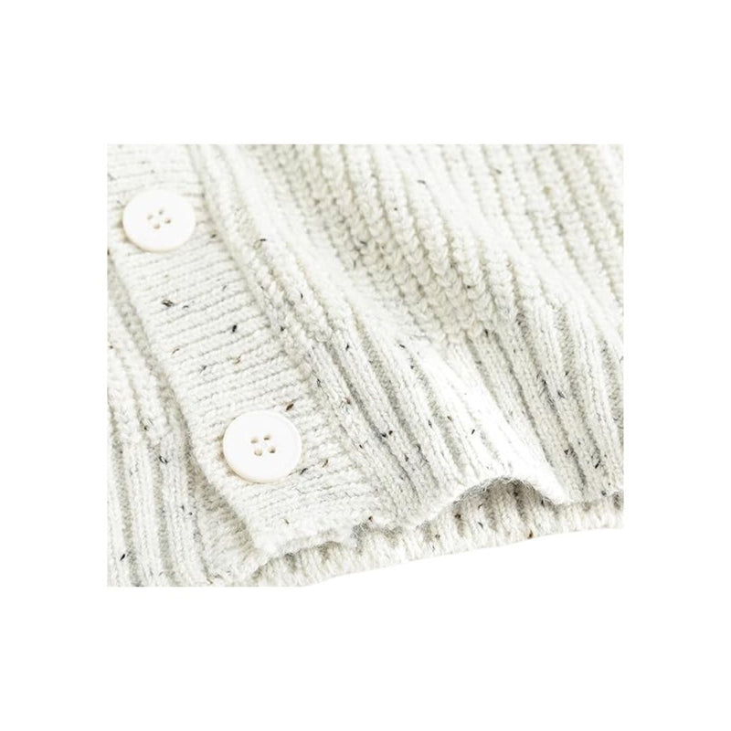 falot White Button Front Knit Sweater  For Female