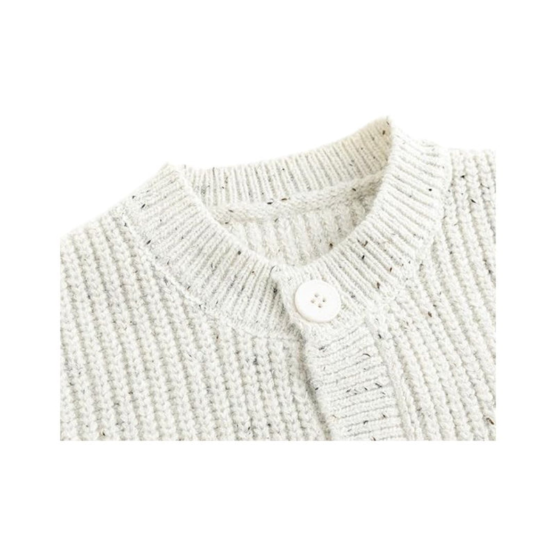 falot White Button Front Knit Sweater  For Female